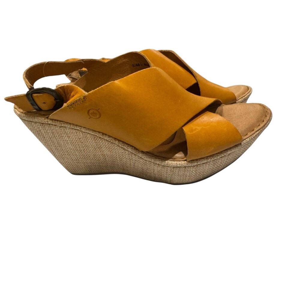 New Boc Born Concept Women 9 40.5 Mika Wedge Sandal Mustard Yellow Leather Boho